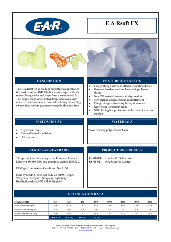 

OF536 & OF537 EARsoft FX earplugs Data sheet

